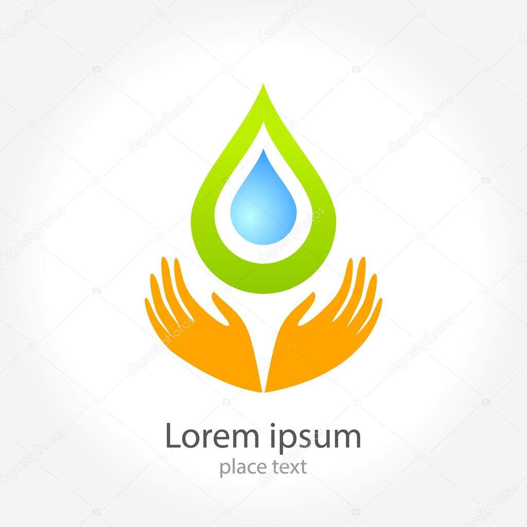 A drop of water in his hands - a template for a logo . The design concept of the sign.