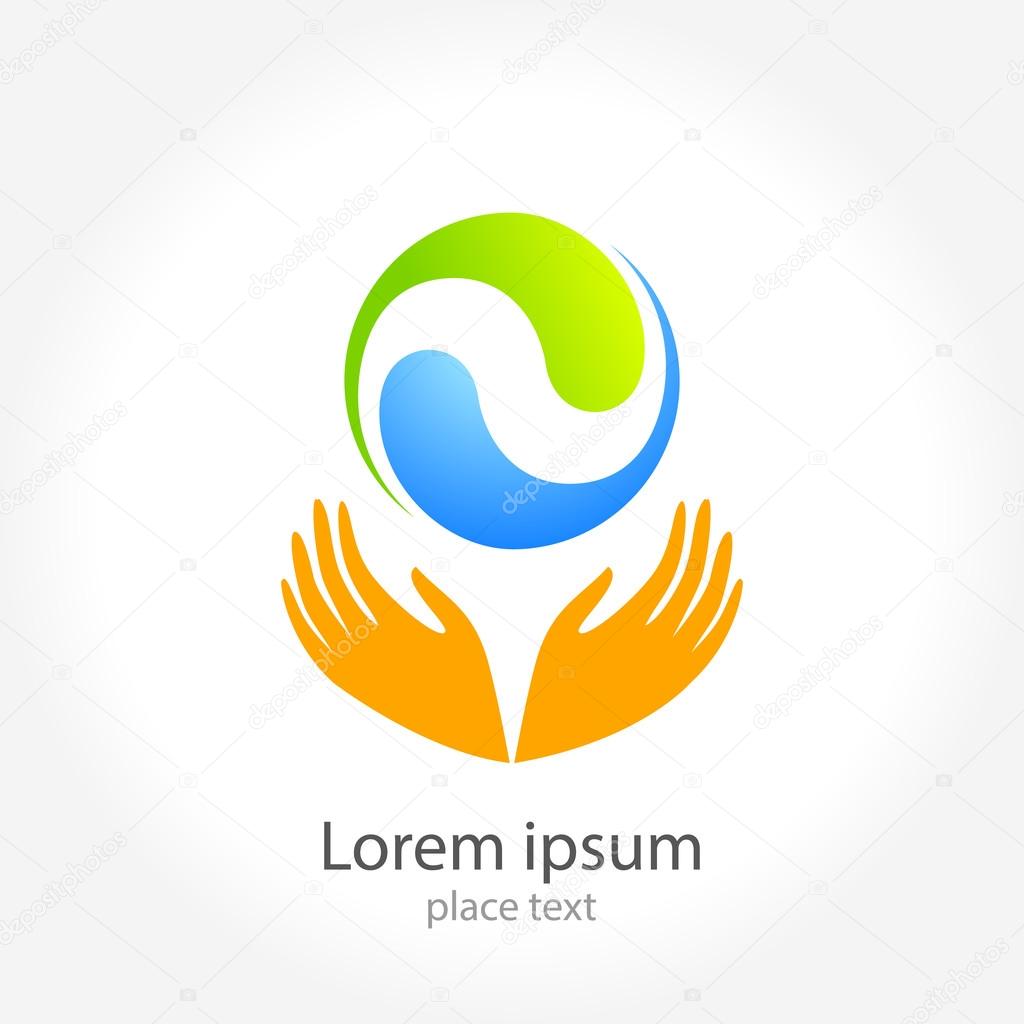 A drop of water in his hands - a template for a logo . The design concept of the sign.