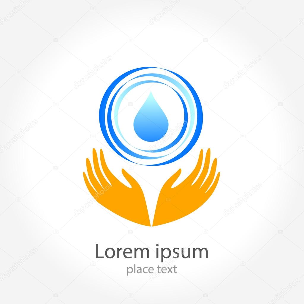 A drop of water in his hands - a template for a logo . The design concept of the sign.