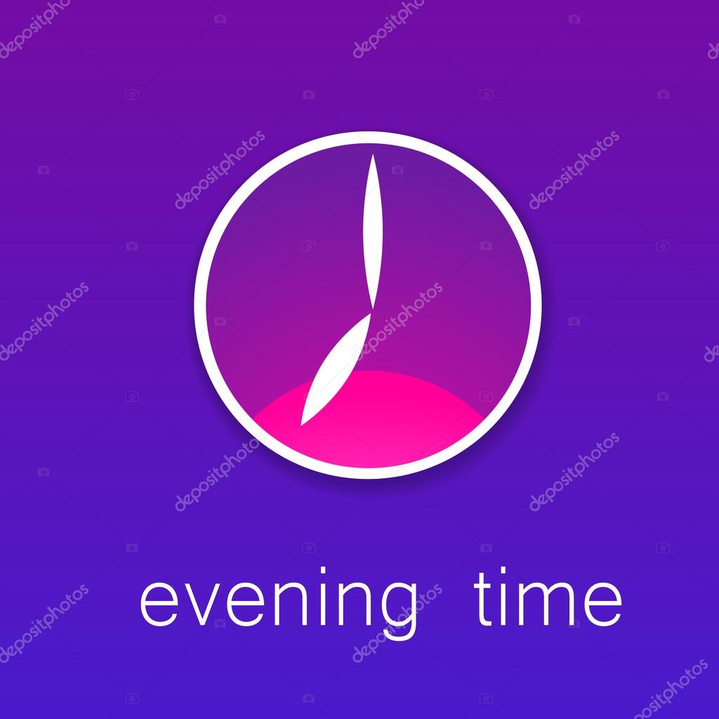 Time - a symbol clock. The clock shows the time and position of the sun: and the dawn of the morning, afternoon, evening and sunset. Simple template for design.