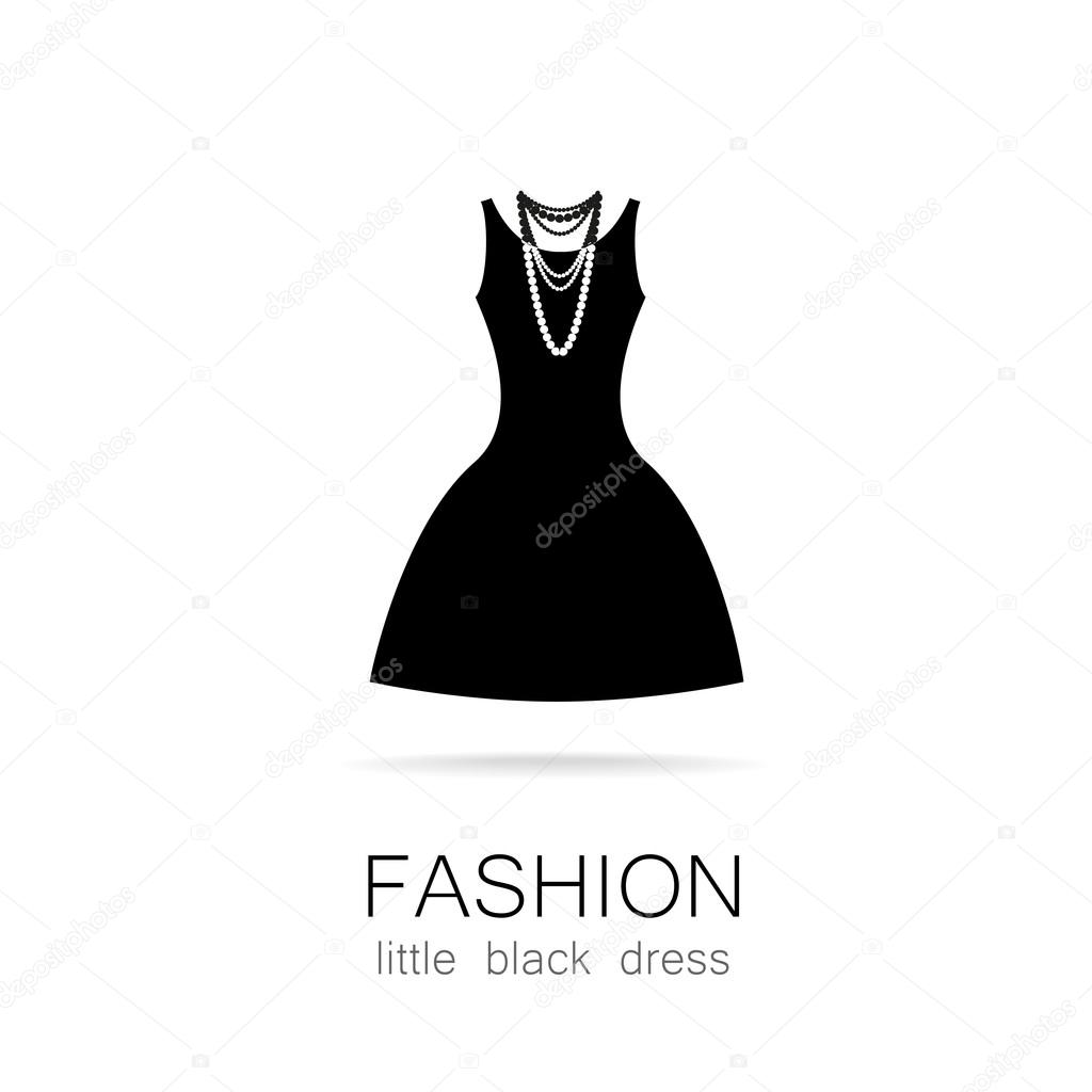 Black dress - classic fashion. Template logo for a clothing store, women's boutique brand women's dresses.