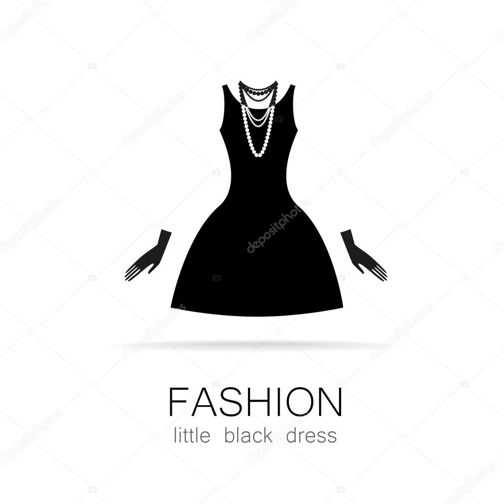 Black dress - classic fashion. Template logo for a clothing store, women's boutique brand women's dresses.