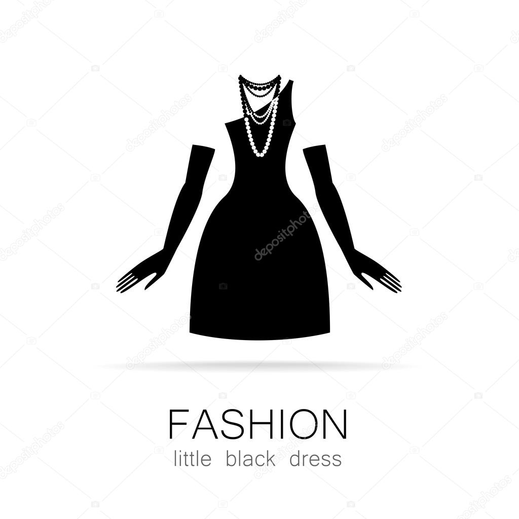 Black dress - classic fashion. Template logo for a clothing store, women's boutique brand women's dresses.