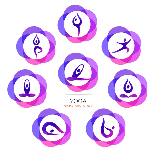 Yoga-logotypen set — Stock vektor