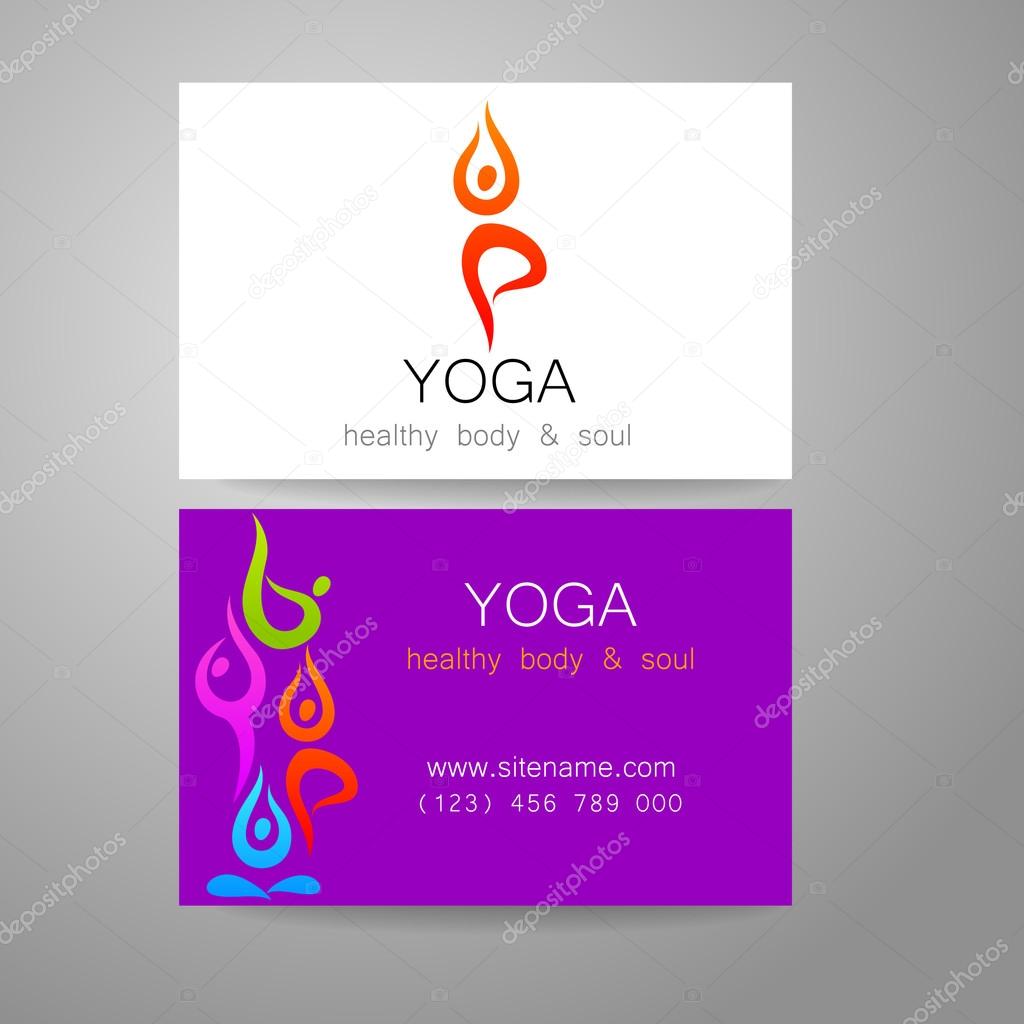 Yoga logo - sign design and business cards. Template for yoga studios, classes, schools, the center of Ayurveda, health, oriental spa center and others.