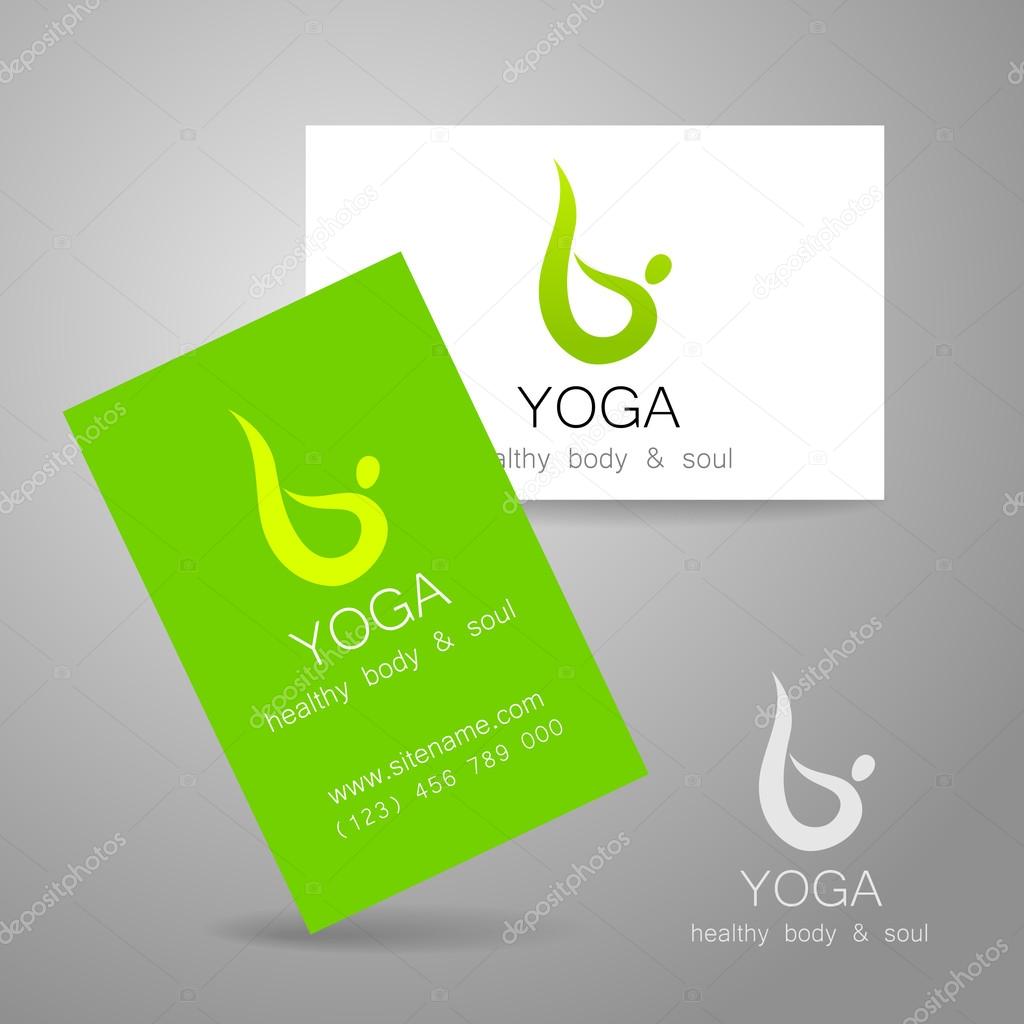 Yoga logo - sign design and business cards. Template for yoga studios, classes, schools, the center of Ayurveda, health, oriental spa center and others.