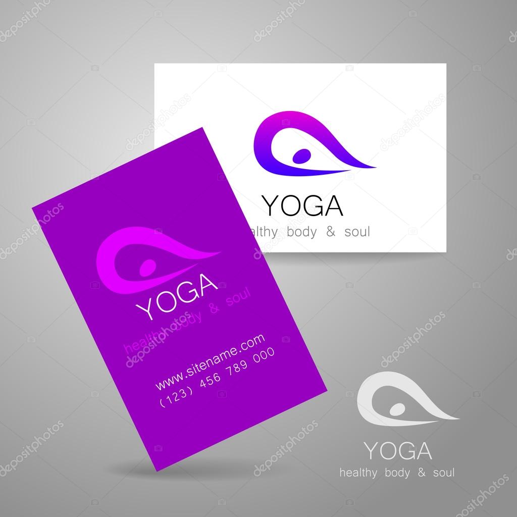 Yoga logo - sign design and business cards. Template for yoga studios, classes, schools, the center of Ayurveda, health, oriental spa center and others.
