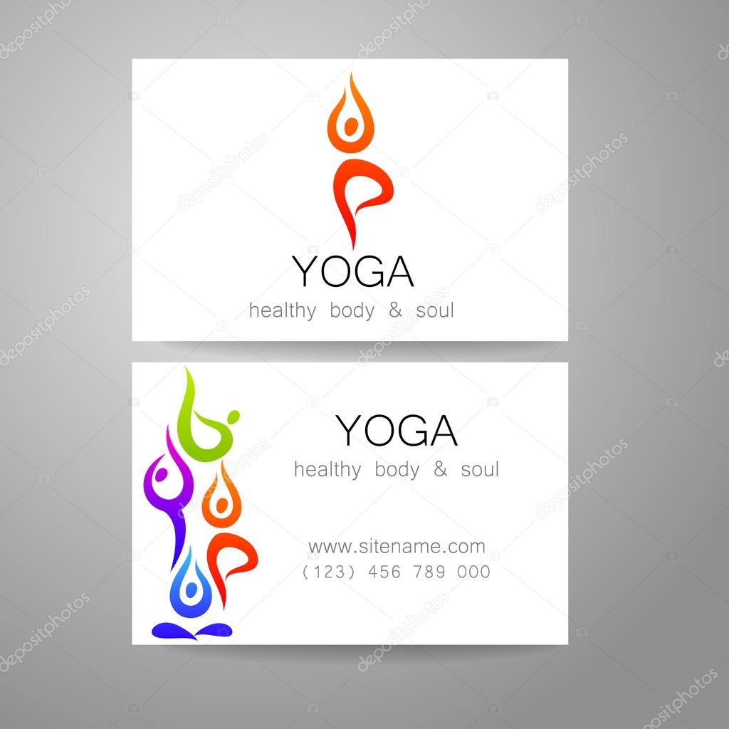 Yoga logo - sign design and business cards. Template for yoga studios, classes, schools, the center of Ayurveda, health, oriental spa center and others.