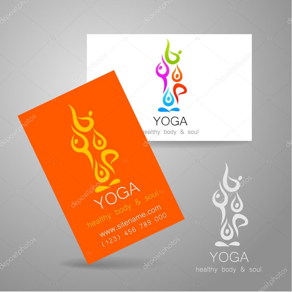 Yoga logo - sign design and business cards. Template for yoga studios, classes, schools, the center of Ayurveda, health, oriental spa center and others.