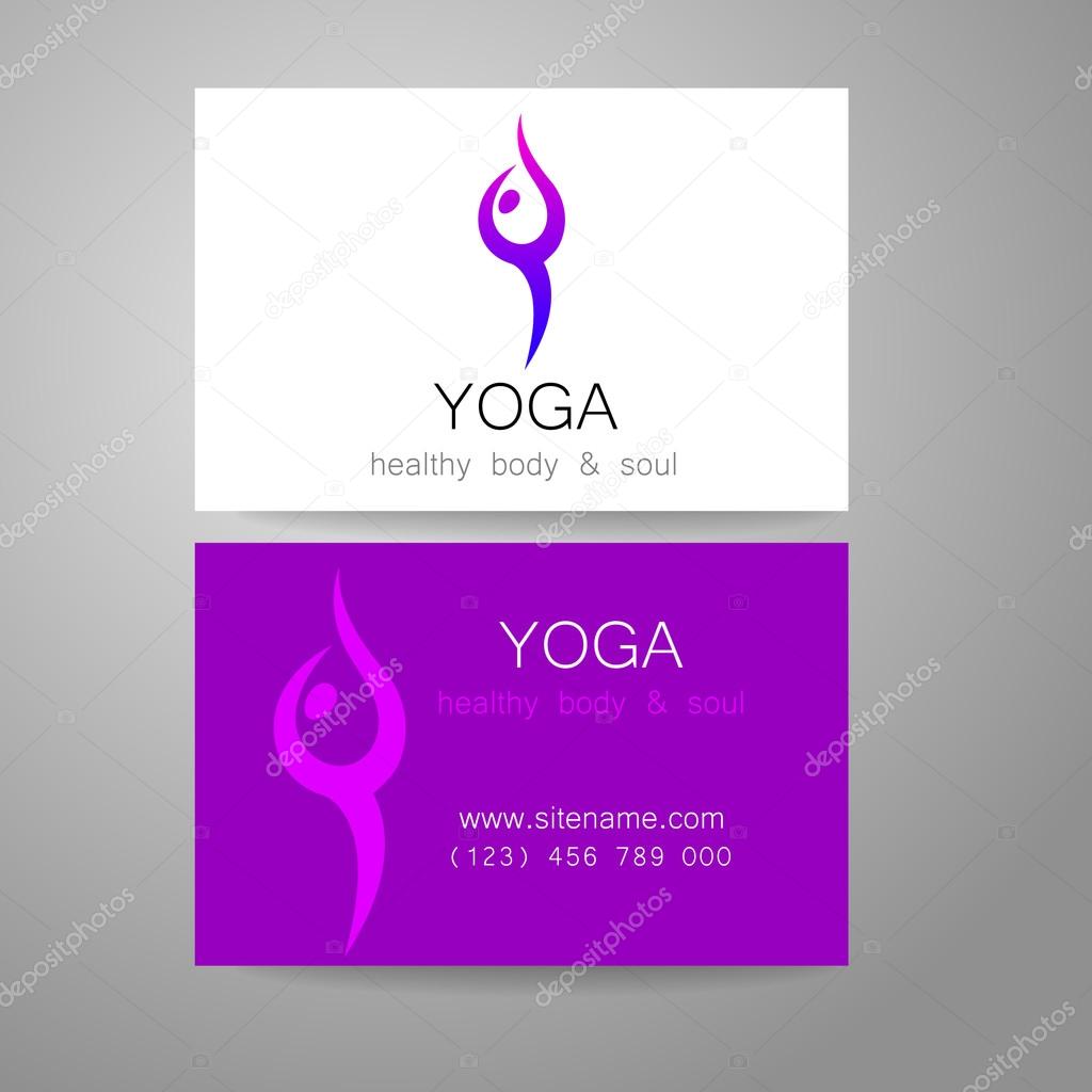 Yoga logo - sign design and business cards. Template for yoga studios, classes, schools, the center of Ayurveda, health, oriental spa center and others.