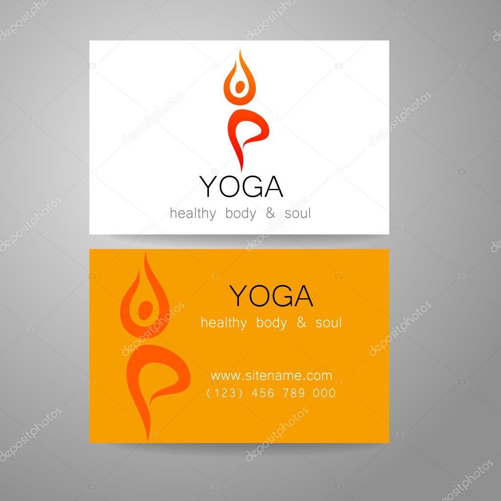 Yoga logo - sign design and business cards. Template for yoga studios, classes, schools, the center of Ayurveda, health, oriental spa center and others.