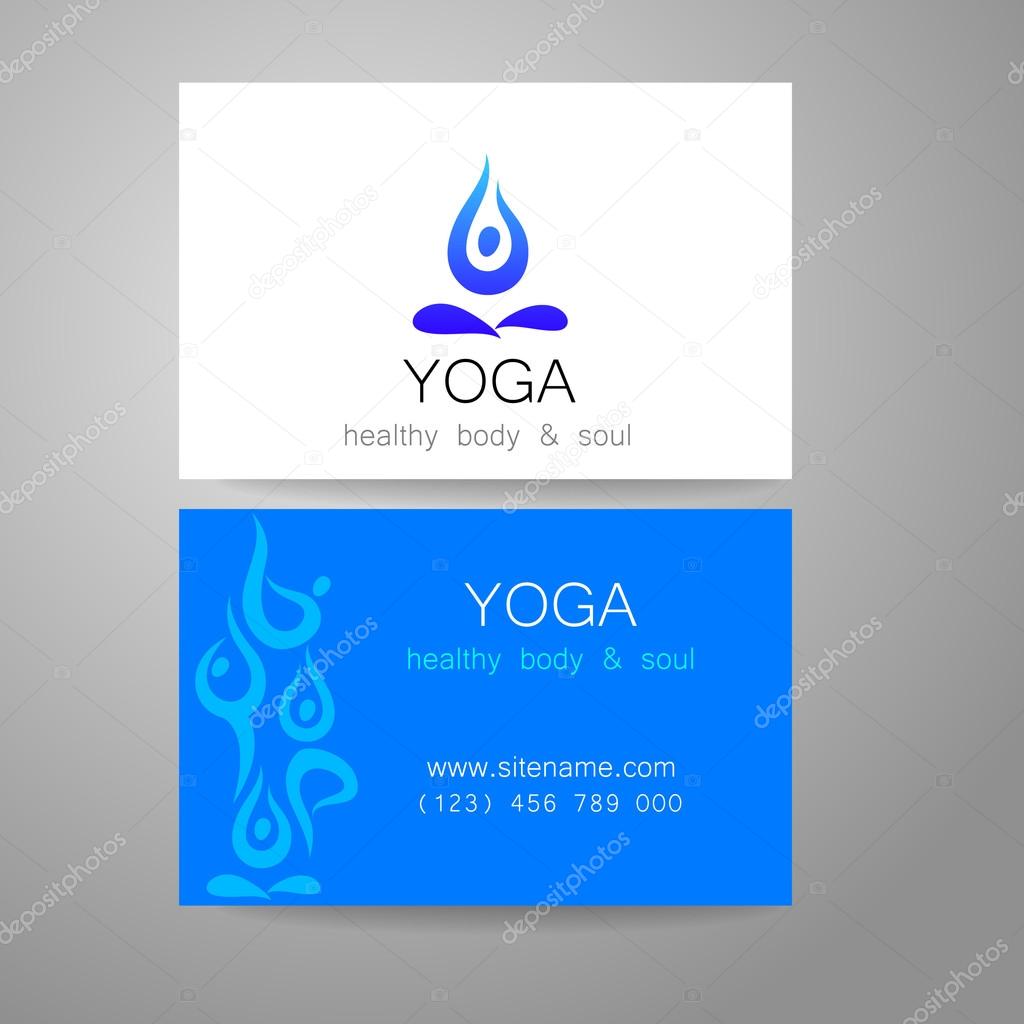 Yoga logo - sign design and business cards. Template for yoga studios, classes, schools, the center of Ayurveda, health, oriental spa center and others.