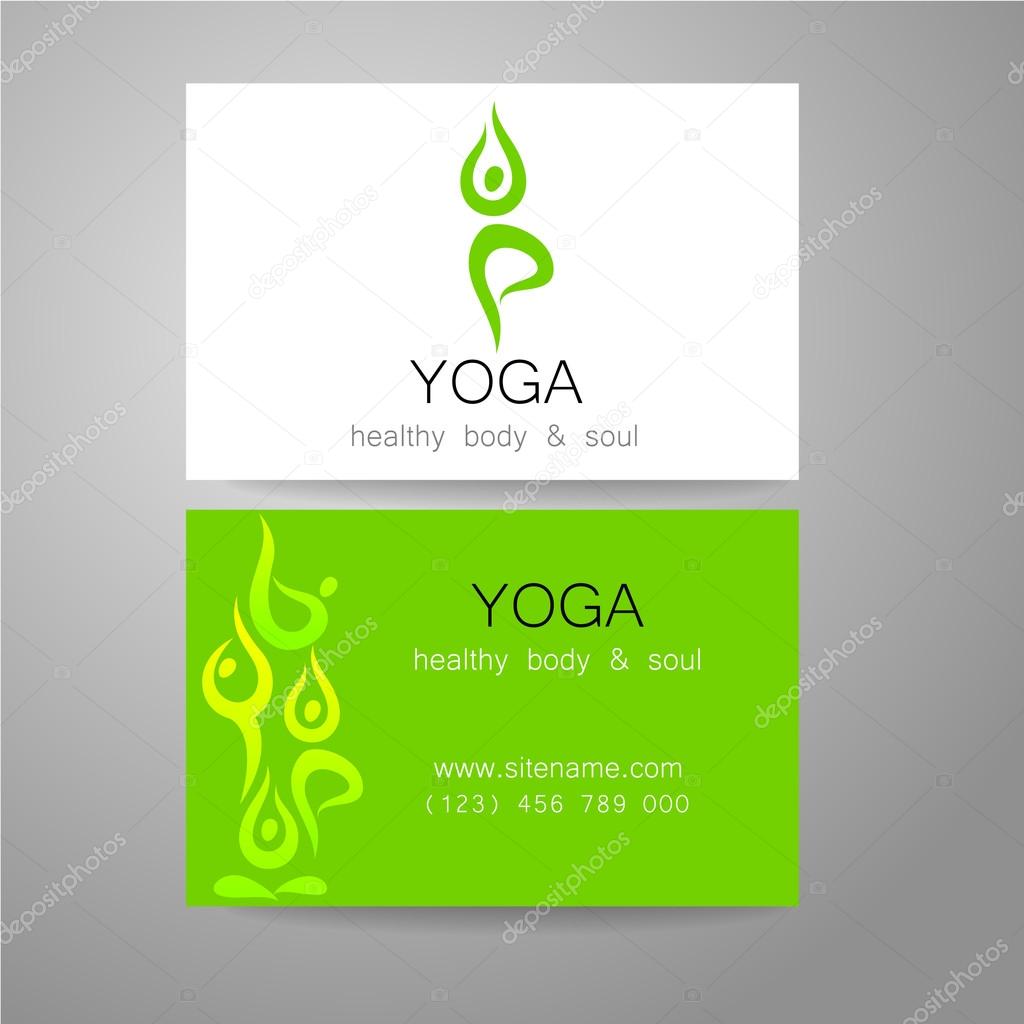Yoga logo - sign design and business cards. Template for yoga studios, classes, schools, the center of Ayurveda, health, oriental spa center and others.