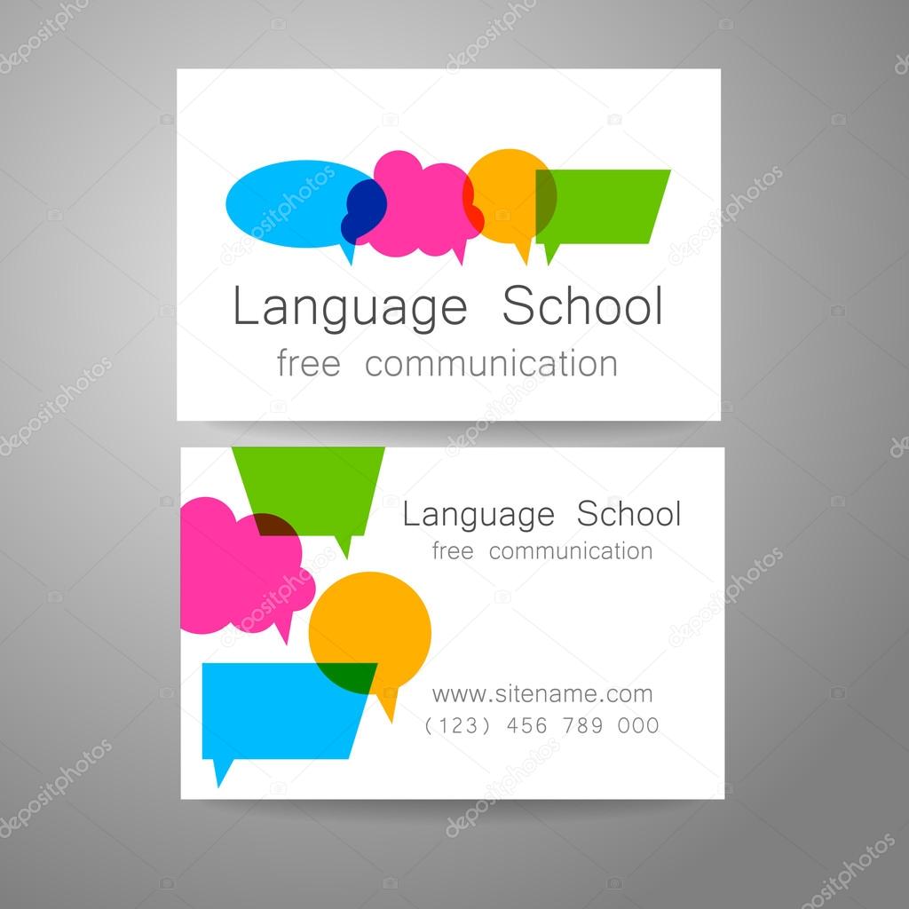 Language school logo - a design template. The idea of the design mark for the school, courses, speaking club, linguistic center, translation agency. Design brand business card.