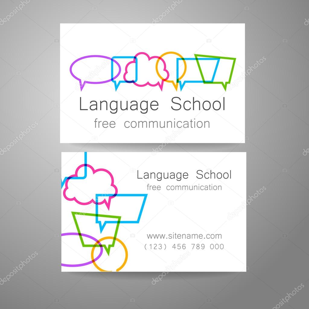 Language school logo - a design template. The idea of the design mark for the school, courses, speaking club, linguistic center, translation agency. Design brand business card.