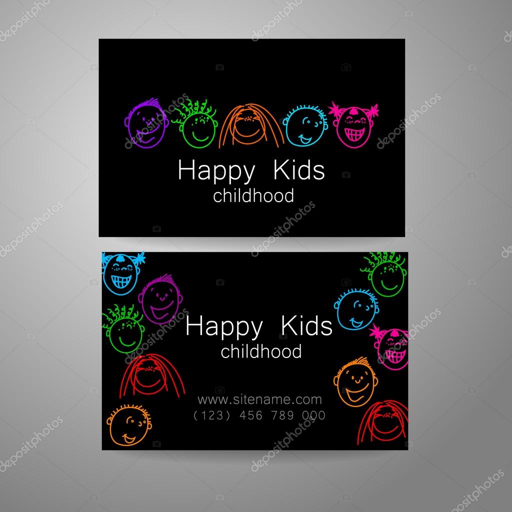 Happy children logo. Template design sign for school, kindergarten, summer camps, children's team and others. Branded business card.
