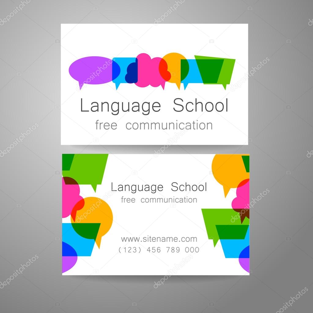 Language school logo - a design template. The idea of the design mark for the school, courses, speaking club, linguistic center, translation agency. Design brand business card.