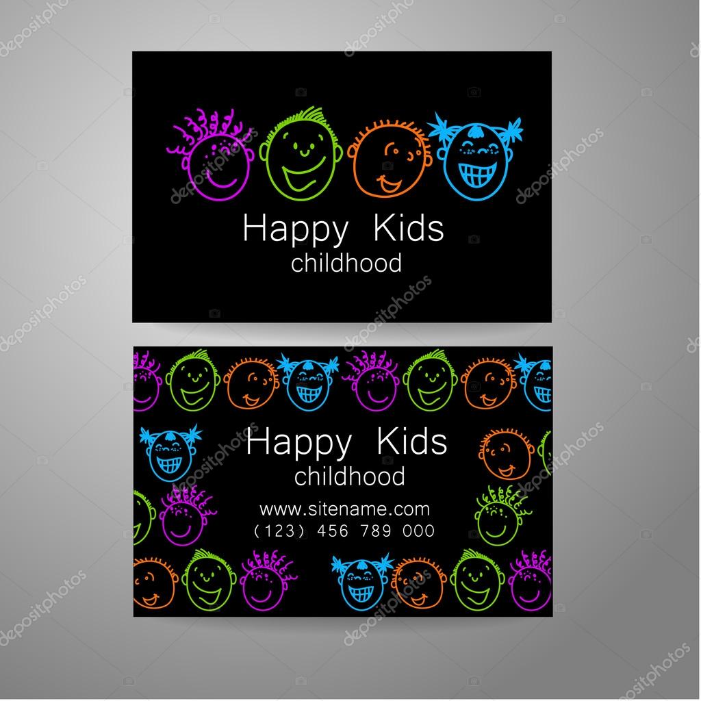 Happy children logo. Template design sign for school, kindergarten, summer camps, children's team and others. Branded business card.