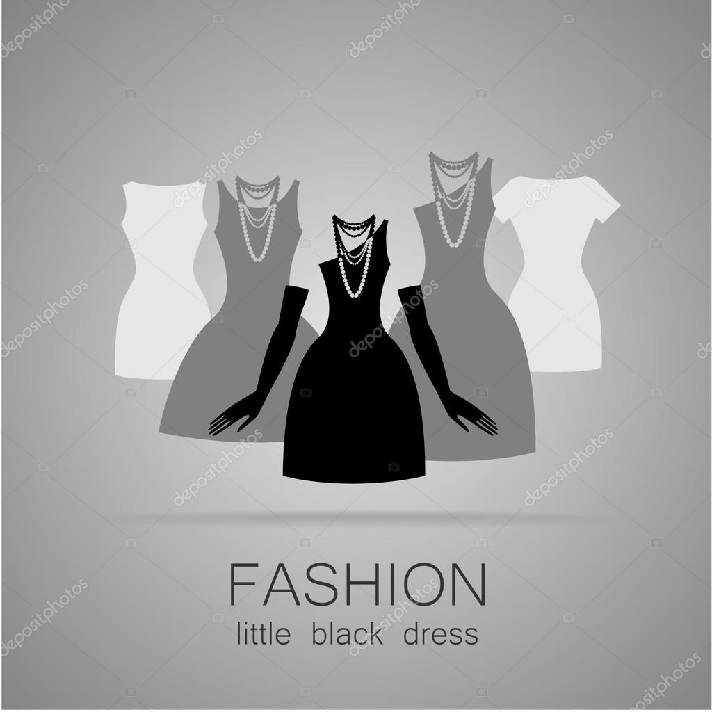Black dress - classic fashion. Template logo for a clothing store, women's boutique brand women's dresses.