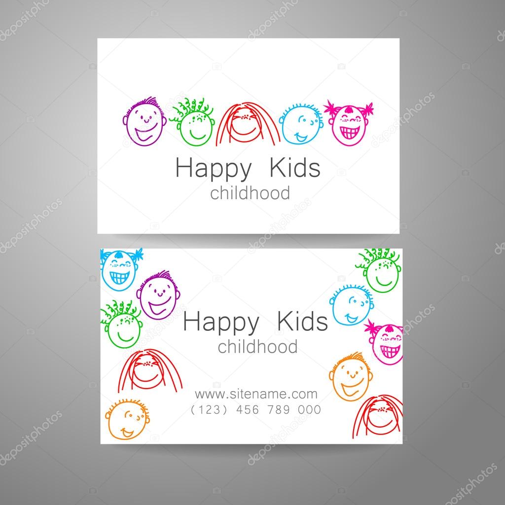 Happy children logo. Template design sign for school, kindergarten, summer camps, children's team and others. Branded business card.