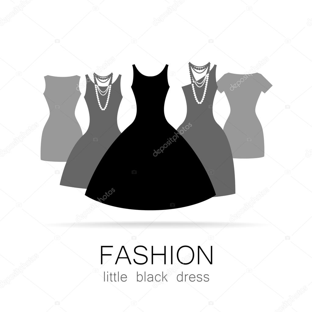 Black dress - classic fashion. Template logo for a clothing store, women's boutique brand women's dresses.