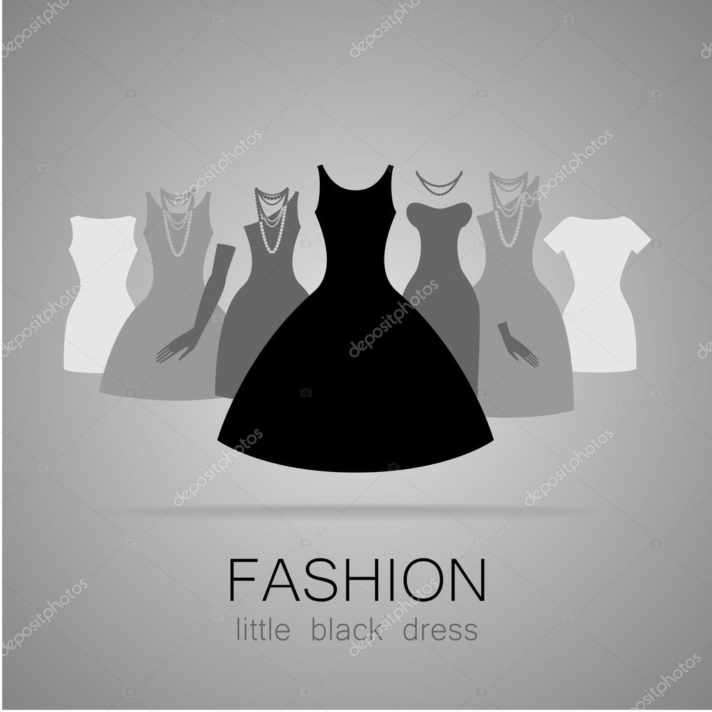 Black dress - classic fashion. Template logo for a clothing store, women's boutique brand women's dresses.