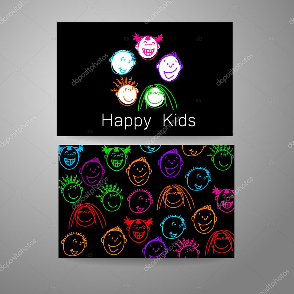 Happy children logo. Template design sign for school, kindergarten, summer camps, children's team and others. Branded business card.