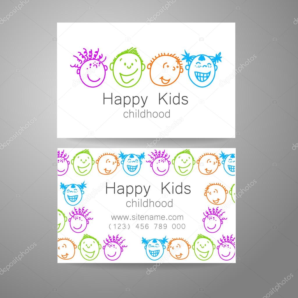 Happy children logo. Template design sign for school, kindergarten, summer camps, children's team and others. Branded business card.