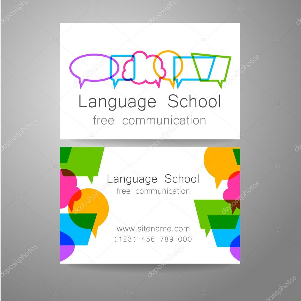 Language school logo - a design template. The idea of the design mark for the school, courses, speaking club, linguistic center, translation agency. Design brand business card.