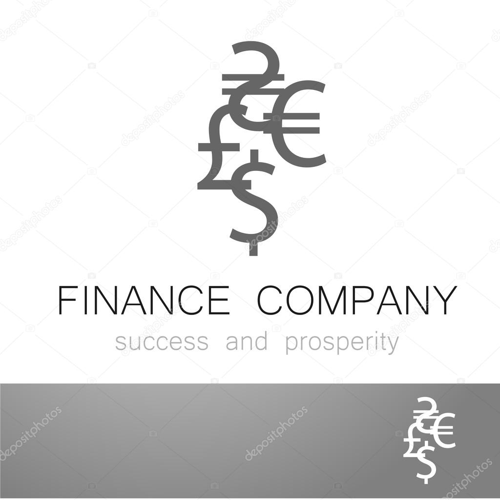Financial Company - template logo. Sign of the money - a symbol of the dollar, euro, pound, and others. The presentation of the design of the logo for the financial companies, banks, currency exchange, community fund and others.