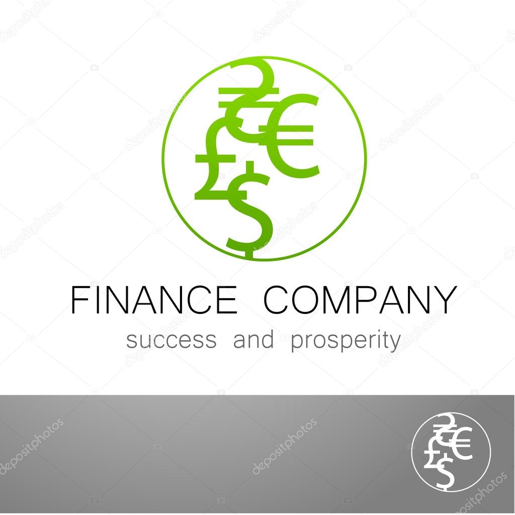 Financial Company - template logo. Sign of the money - a symbol of the dollar, euro, pound, and others. The presentation of the design of the logo for the financial companies, banks, currency exchange, community fund and others.