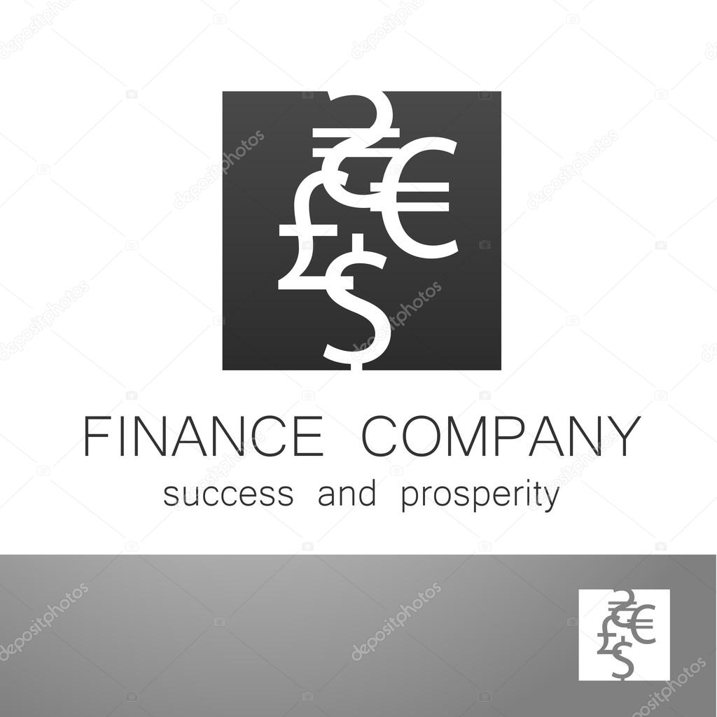 Financial Company - template logo. Sign of the money - a symbol of the dollar, euro, pound, and others. The presentation of the design of the logo for the financial companies, banks, currency exchange, community fund and others.