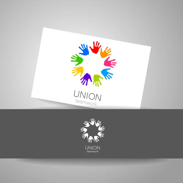 Unie handen teamwerk logo sjabloon — Stockvector
