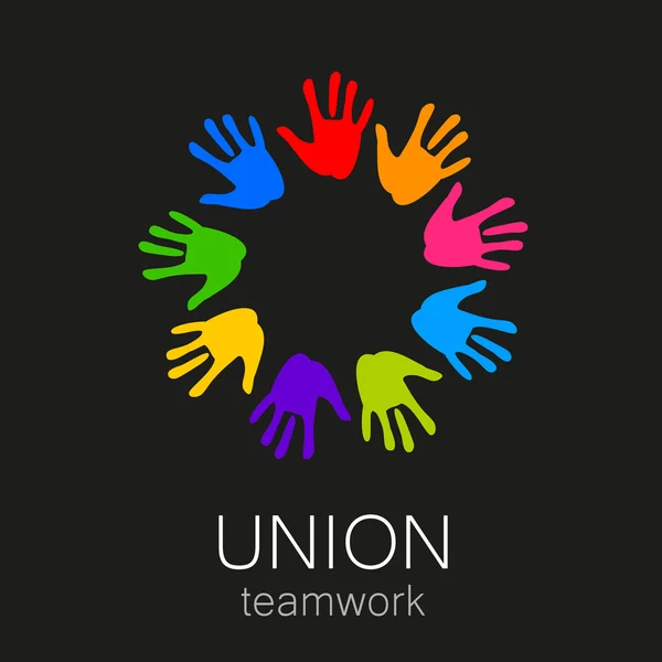 Unie handen teamwerk logo sjabloon — Stockvector