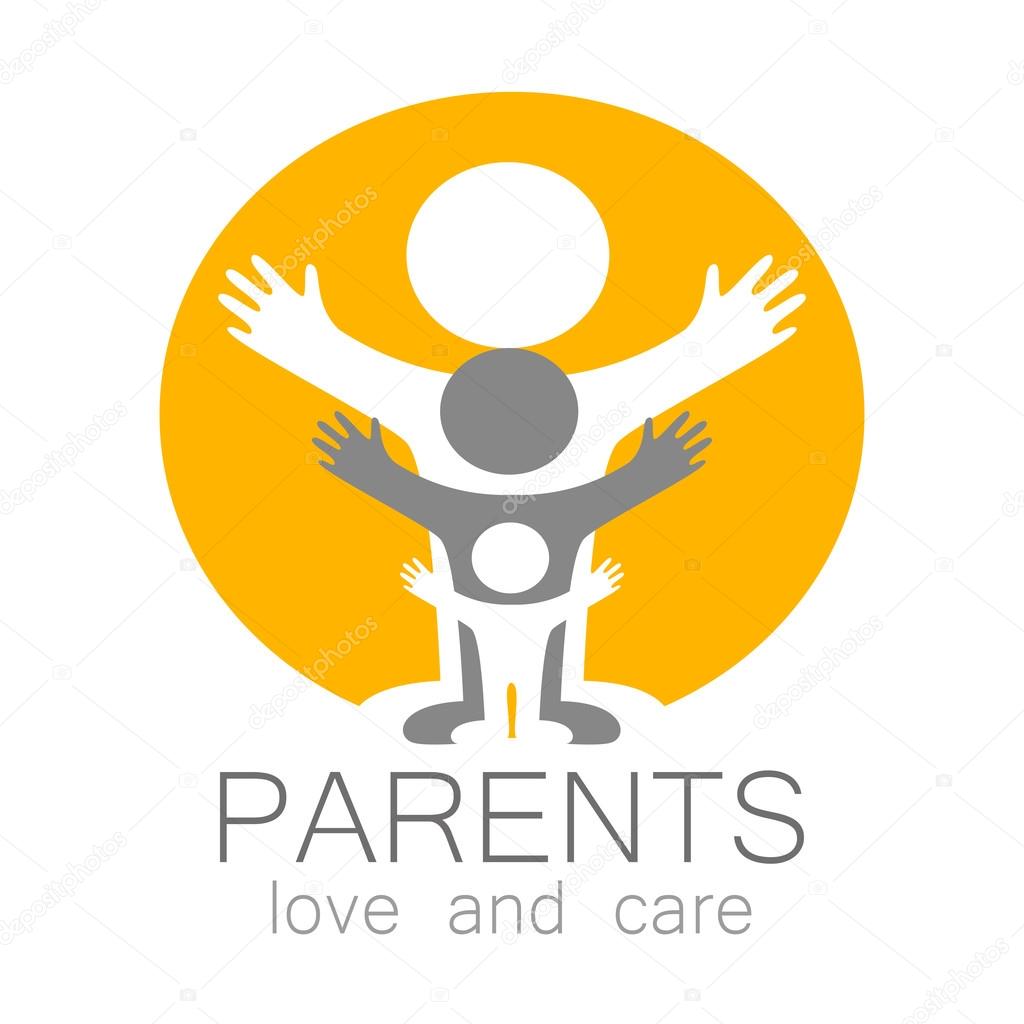 Parents sign. Love and care. Logo template. Family,  parents and children,  parents and teens an itc.
