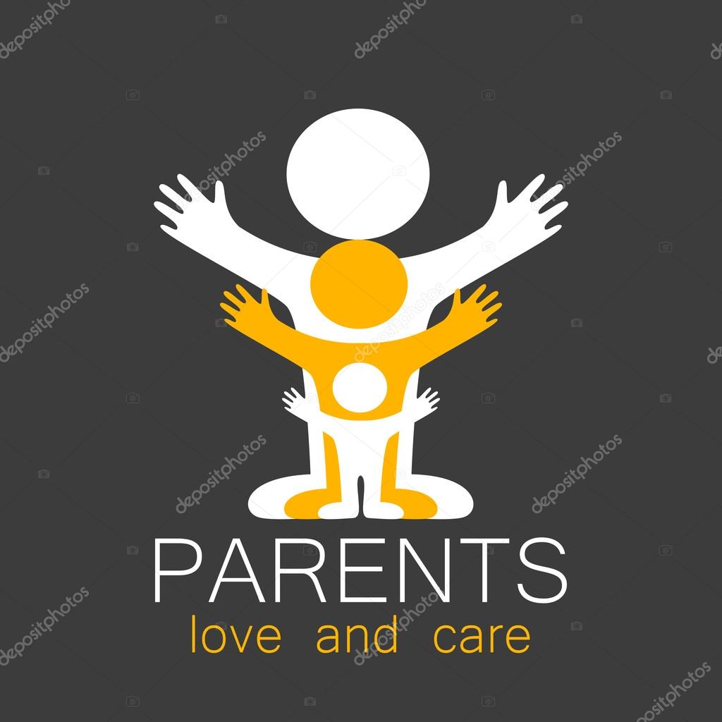 Parents sign. Love and care. Logo template. Family,  parents and children,  parents and teens an itc.