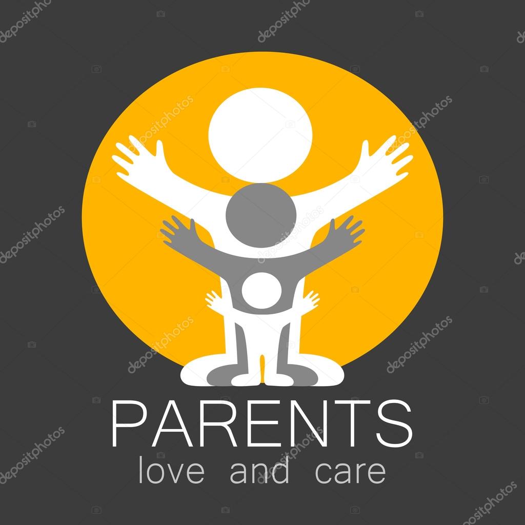 Parents sign. Love and care. Logo template. Family,  parents and children,  parents and teens an itc.