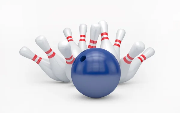 Bowling ball hits skittles — Stock Photo, Image