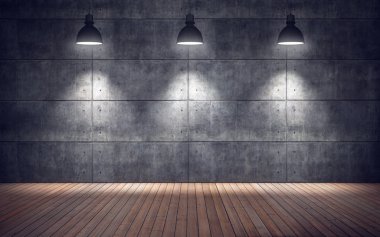 Boş oda lambaları. ahşap zemin ve beton kiremit duvar