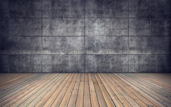 Camera vuota con pavimento in legno e piastrelle di cemento parete — Foto Stock