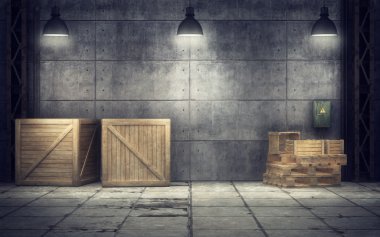 Eski depo içinde. 3D render