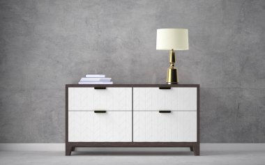 Modern iç dekorasyon, klozet ve masa lambası. 3d oluşturma
