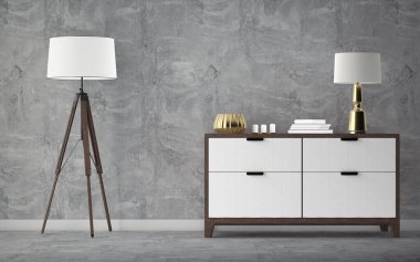 Modern İskandinav iç tasarım ahşap klozet ve dekor ile ev tasarımı. 3d oluşturma