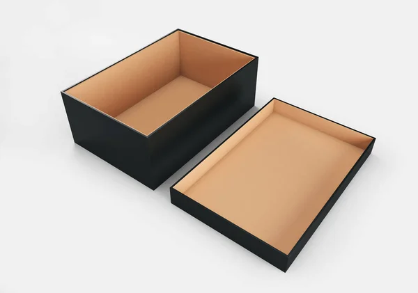 Black Box Opened Cover Cardboard Rendering — Stock Photo, Image