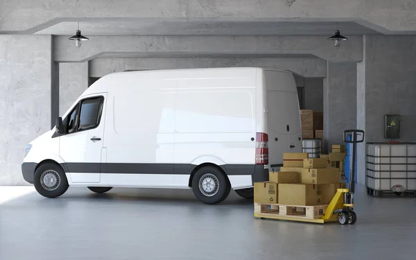 New Delivery Van Warehouse Cargo Loading Rendering Stock Picture