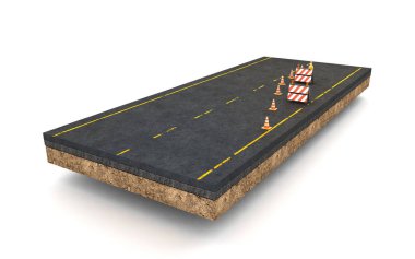 Yol çalışması sahne konsepti perspektifi. 3d oluşturma