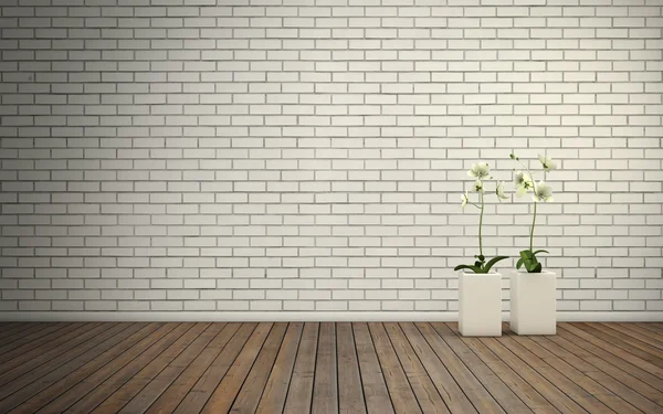 Leerer Raum mit Ziegelwand und Holzboden — Stockfoto