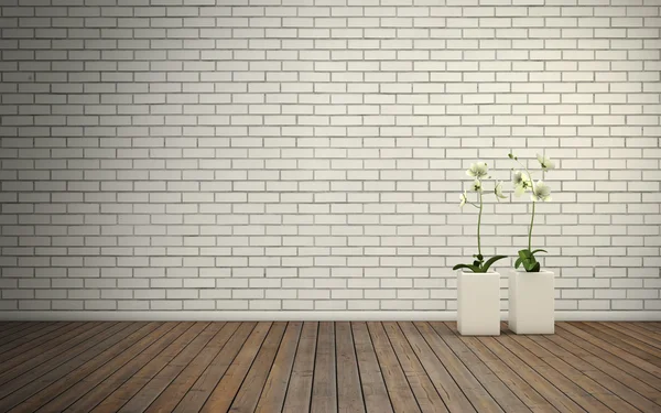 Habitación vacía con pared de ladrillo y suelo de madera — Foto de Stock