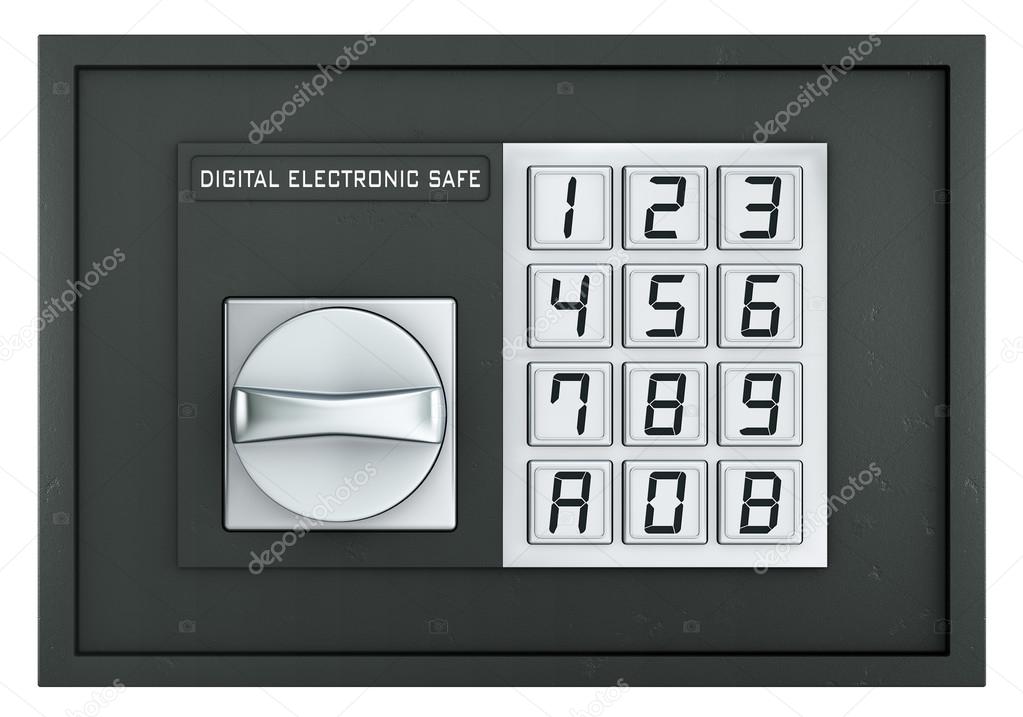 Closed electronic safe isolated on white