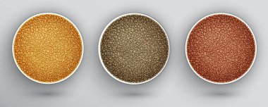 Sarı ve kahverengi renkli yuvarlak deri pankart seti.